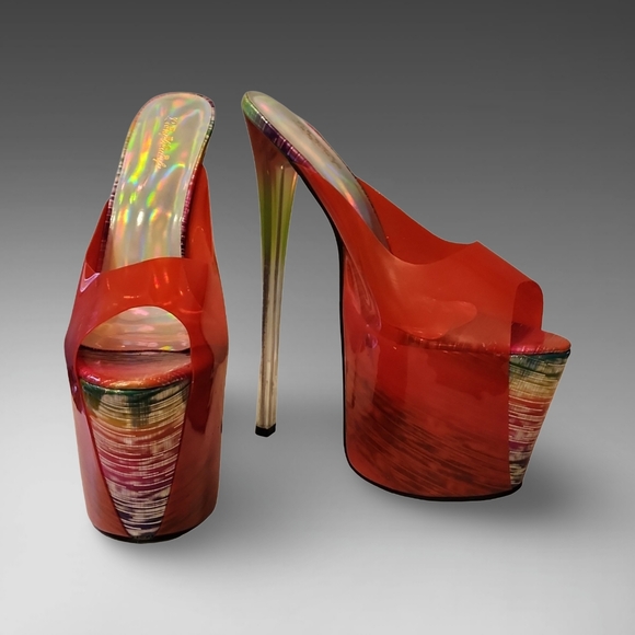 Lianglivianfu Shoes - Red PVC StripperHeels sz9.5 9"Heel5"Platform Sexy Barbiecore Rave Party Dance✰✰✰